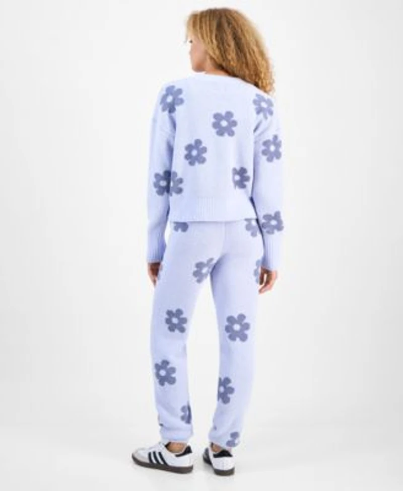 Hippie Rose Juniors Floral Teddy Knit Tank Cardigan Set Floral Teddy Knit Jogger Pants