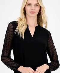Kasper Women's Split-Neck Long-Dot-Sleeve Blouse