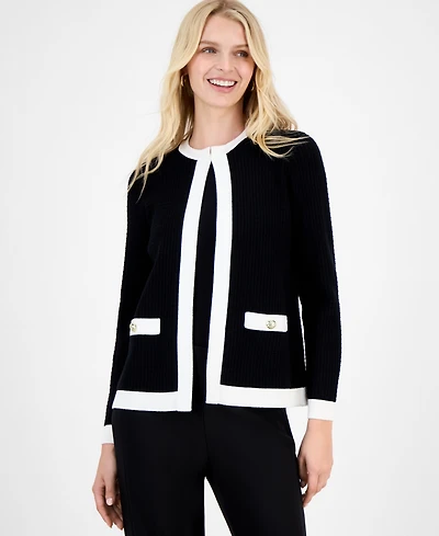 Kasper Petite Kiss-Front Waffle-Knit Jacket