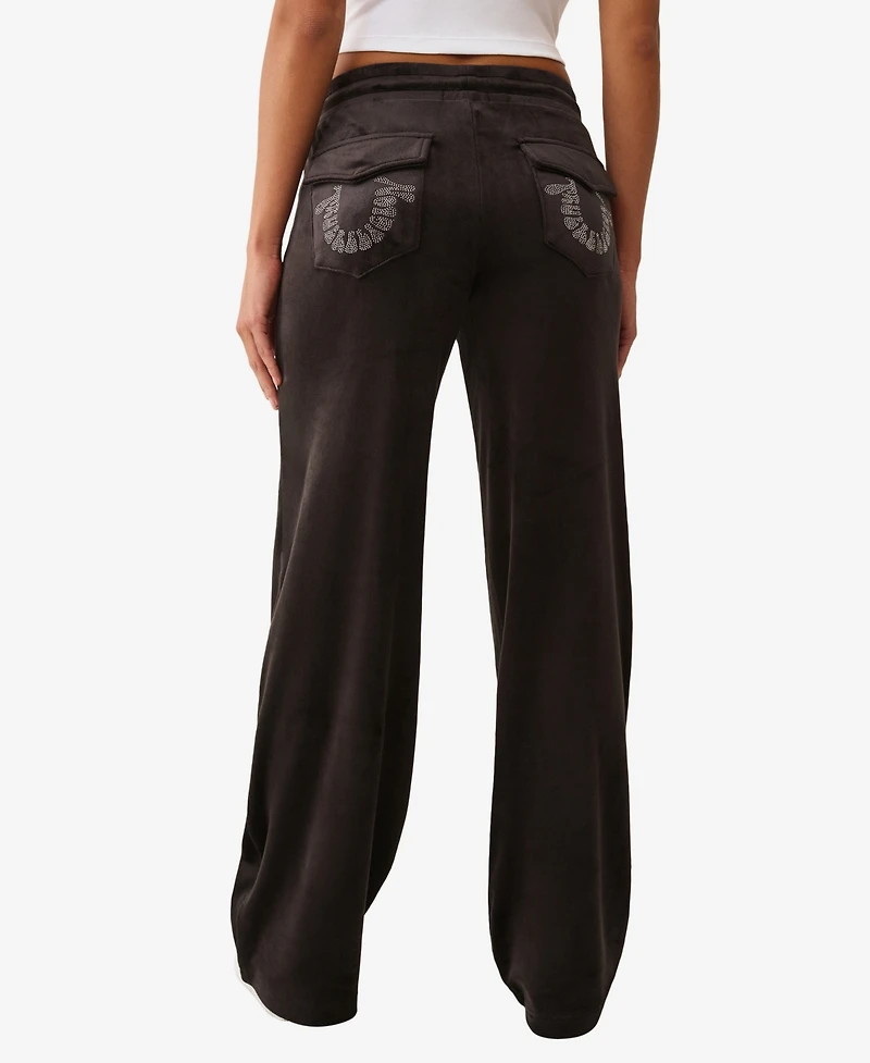 True Religion Women's Crystal Velour Straight Leg Pants