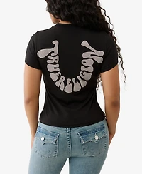 True Religion Women's Crystal Horseshoe Crew T-Shirt