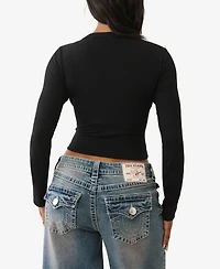 True Religion Women's Buddha V Notch Ribbed Ls T-Shirt