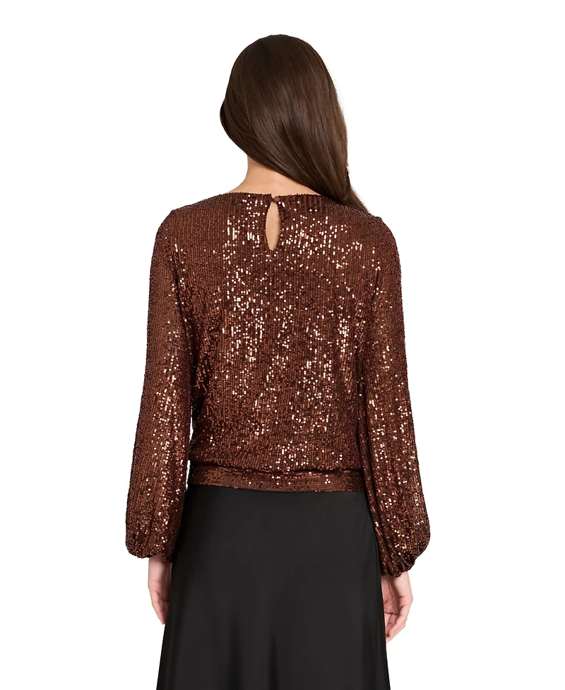 Tahari Asl Women's Long Sleeve Sequin Top