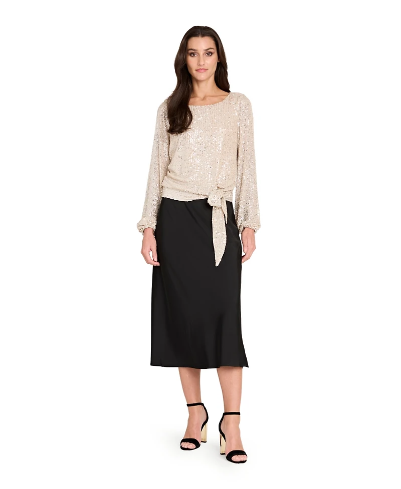 Tahari Asl Women's Long Sleeve Sequin Top