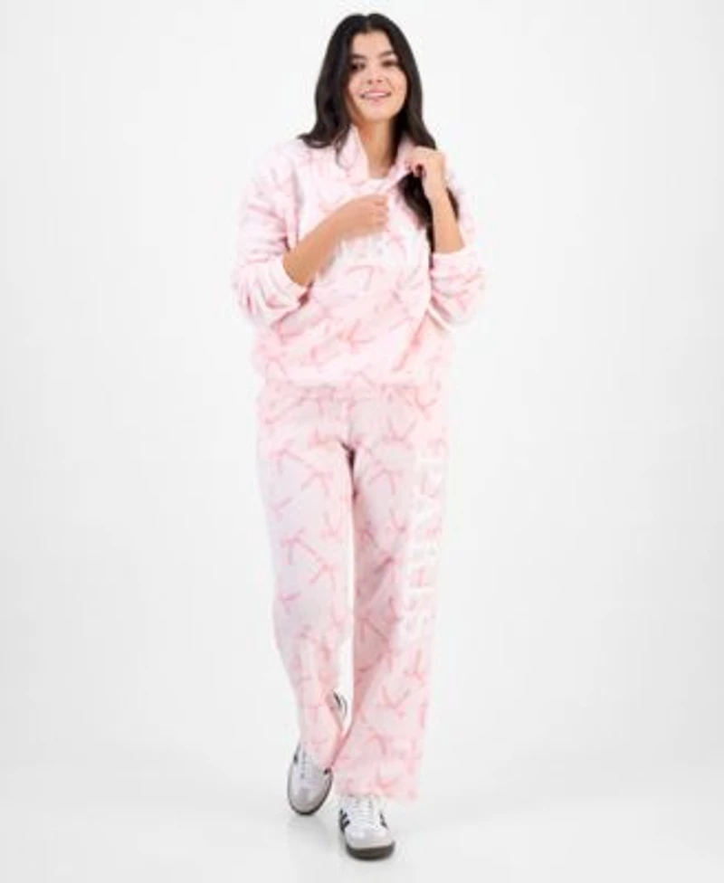 Rebellious One Juniors Paris Bow Print Quarter Zip Fleece Top Paris Bow Print Fleece Sweatpants