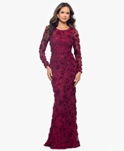 Xscape Womens Long Sleeve Rose Flower Dress