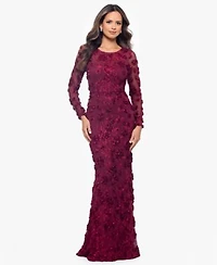 Xscape Womens Long Sleeve Rose Flower Dress