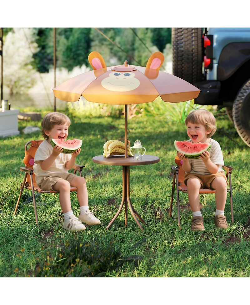 Kids Picnic Table & Chair Set with 2 Folding Chairs Height Adjustable Umbrella