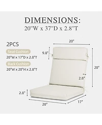 Aoodor Outdoor Dining Chair cushion Set, 37"x20"x2.8" High back with Ties and Zipper, Set of 2