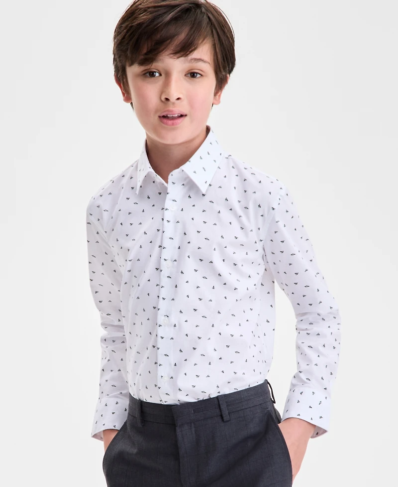 Kenneth Cole Reaction Boys 8R-20R White and Green Planes Classic Shirt