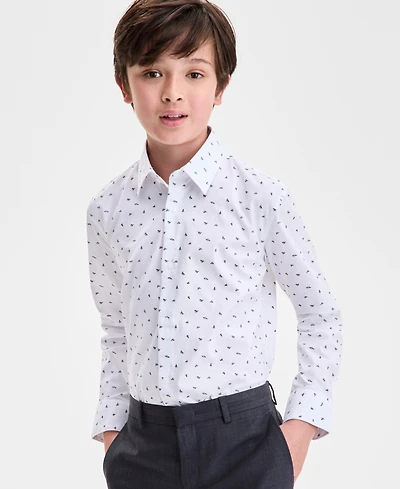 Kenneth Cole Reaction Boys 8R-20R White and Green Planes Classic Shirt