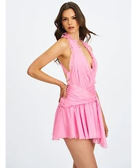 Miss Circle Women's Odelle Tulip Pink Crinkle Chiffon Wrap Dress