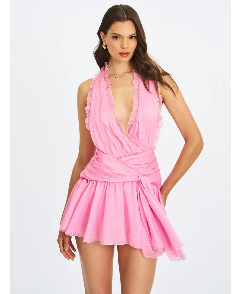 Miss Circle Women's Odelle Tulip Pink Crinkle Chiffon Wrap Dress