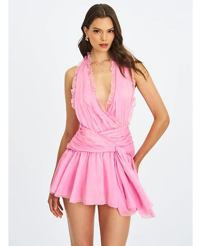 Miss Circle Women's Odelle Tulip Pink Crinkle Chiffon Wrap Dress