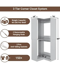 Aheaplus Freestanding Corner Closet Organizer with Hanging Rods, Space-saving System for Walk-in