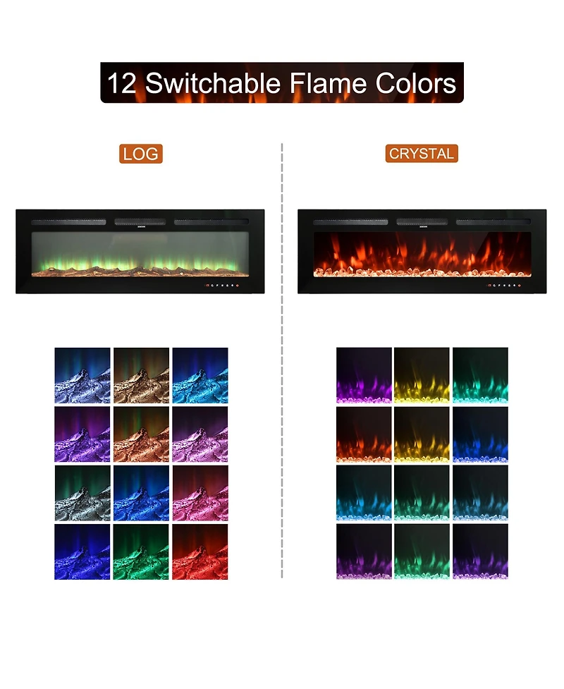 60''Classic Built-in or Wall-Mounted Direct Vent Electric Fireplace