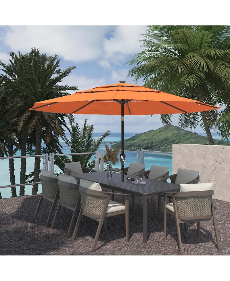 Clihome 3-Tier Patio Umbrella with Led Lights 11ft Outdoor Table Large Pool For Deck, Pool, Garden,
