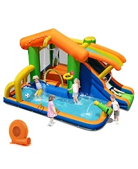 Gymax 8-in-1 Inflatable Bounce House Water Park w/Slide Water Cannon w/ 520W Blower