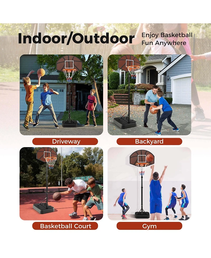 Basketball Hoop 5.6-6.5 Ft Height Adjustable for Kids with Shatterproof Backboard
