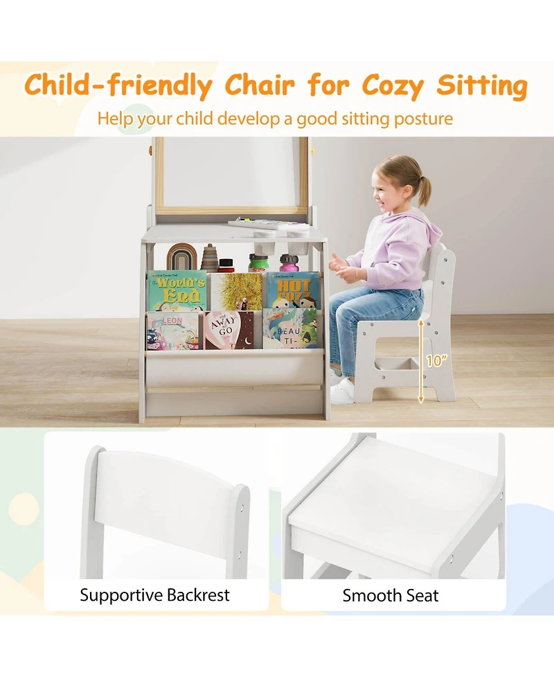 Costway Boys Art Table and Chair Set with Easel & Whiteboard Chalkboard Paper Roll