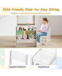 Costway Boys Art Table and Chair Set with Easel & Whiteboard Chalkboard Paper Roll