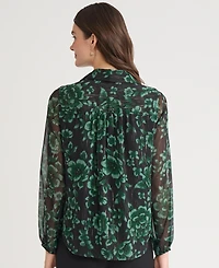Kasper Women's Printed Ruffle-Front Long-Sleeve Blouse