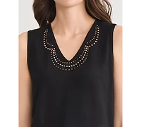 Kasper Women's Studded V-Neck Sleeveless Top