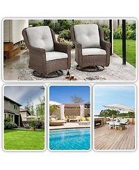 Gymojoy ChrysArm Wicker Patio 2-Piece Swivel Chairs Outdoor Rocking Chair with Thick Deep CushionGuard Olefin Cushion