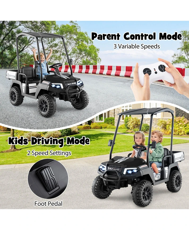 24V 7AH Kids Golf Cart 4WD 2 Seater Ride on Car with Sun Shade & Dump Bed
