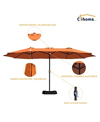 Clihome 15 ft. Steel Patio Umbrella, with Base and Sandbags, Weather-Resistant,Tan