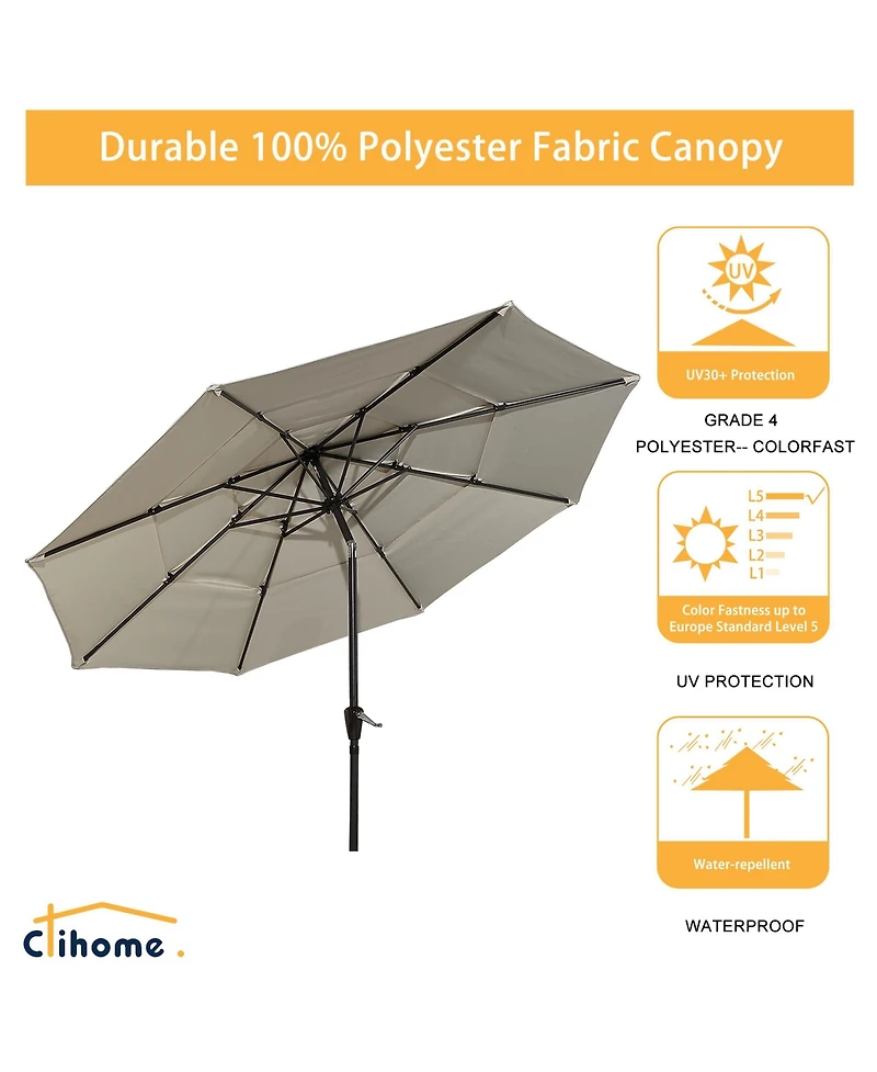 Clihome 3-Tier Patio Umbrella,10ft Outdoor Table Umbrella Large Pool For Deck, Pool, Garden, Patio，Red