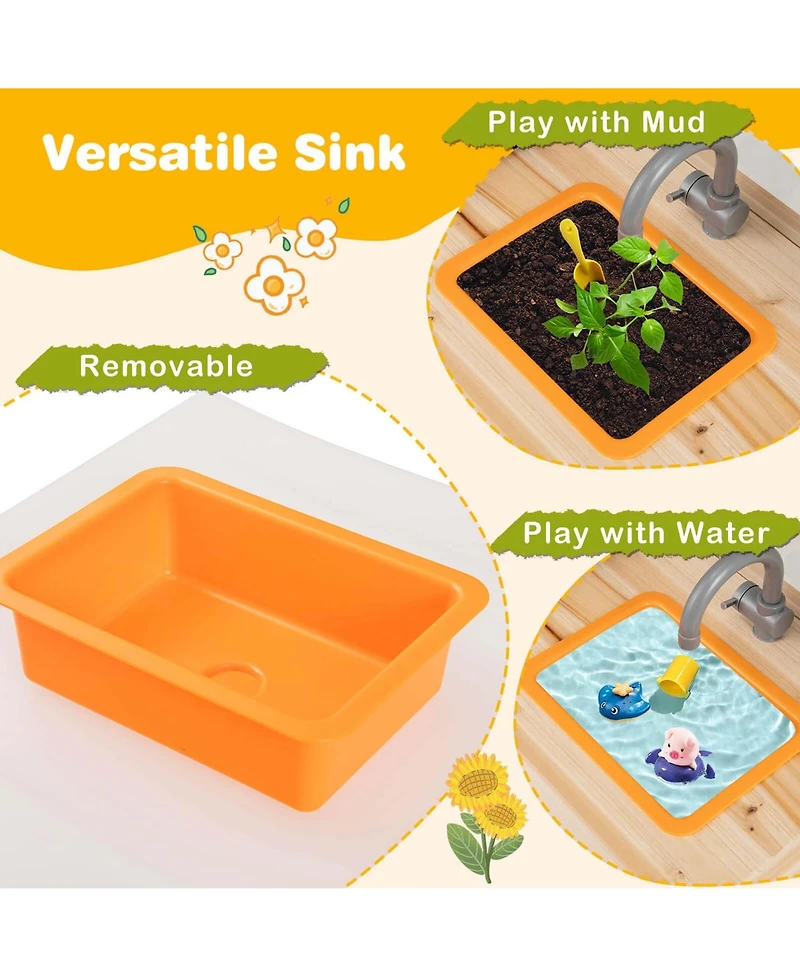 Mud Kitchen for Kids with Planting Pots Stovetops Removable Sink Acrylic Panel