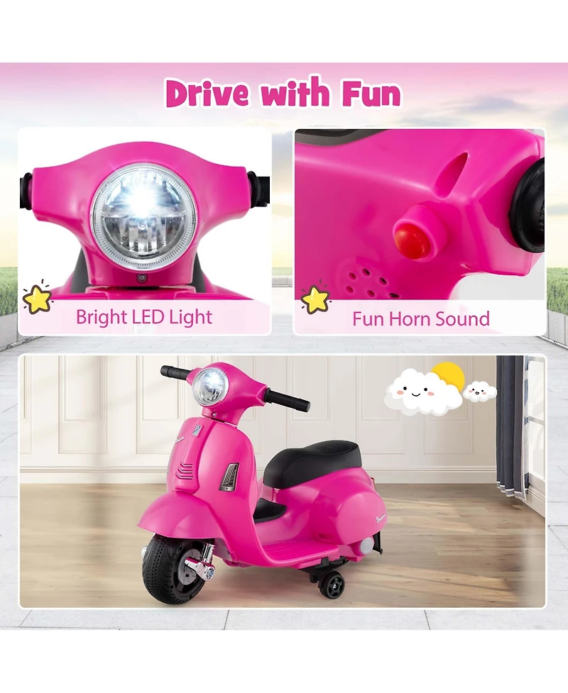 Kids Ride on Motorcycle with Training Wheels Headlight Horn 6V Battery