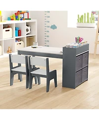Kids Art Table & Chairs Set with Paper Roll Wooden Craft Study Desk Active Play