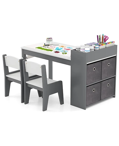 Kids Art Table & Chairs Set with Paper Roll Wooden Craft Study Desk Active Play