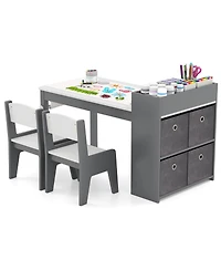 Kids Art Table & Chairs Set with Paper Roll Wooden Craft Study Desk Active Play