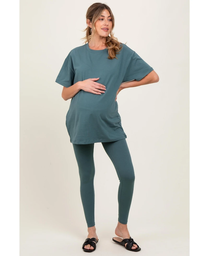 Pinkblush Maternity Light Olive Oversized Crewneck Short Sleeve and Legging Set