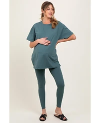Pinkblush Maternity Light Olive Oversized Crewneck Short Sleeve and Legging Set