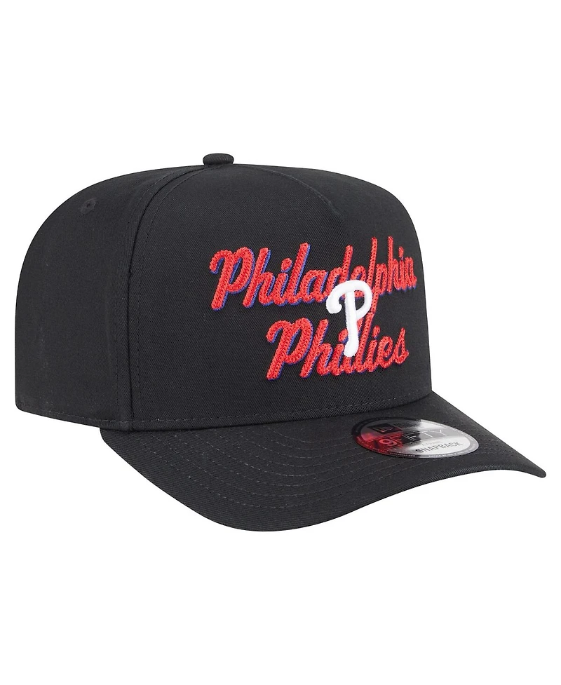 New Era Men's Black Philadelphia Phillies Chainstitch 9FIFTY A-Frame Snapback Hat