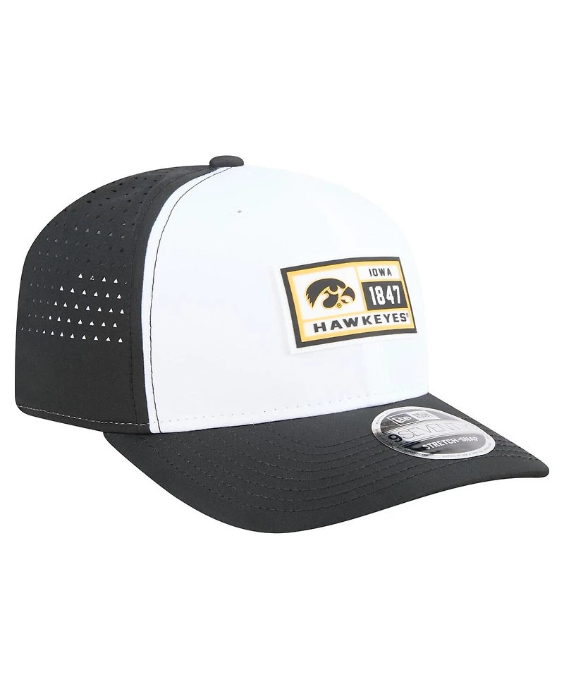 New Era Men's White/Black Iowa Hawkeyes Perforated Patched 9SEVENTY Adjustable Hat
