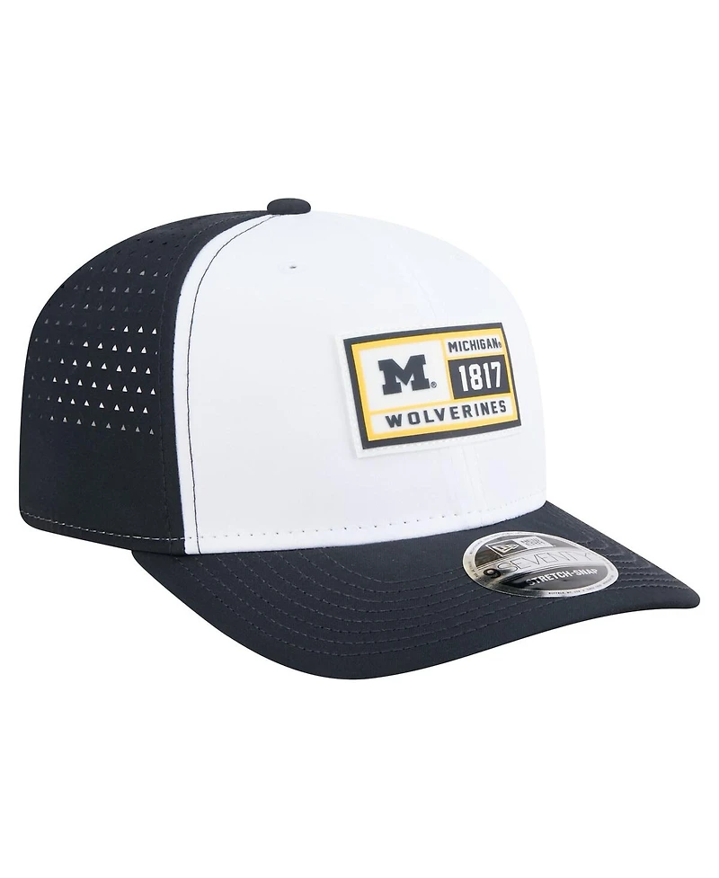 New Era Men's White/Navy Michigan Wolverines Perforated Patched 9SEVENTY Adjustable Hat