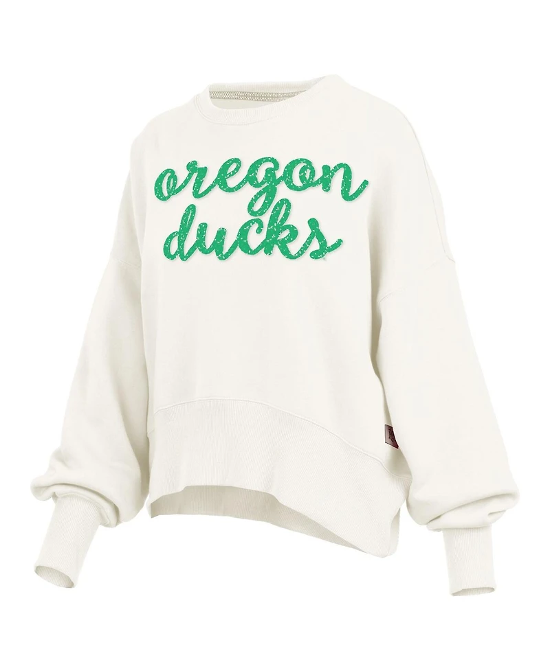 Pressbox Women's Cream Oregon Ducks Oversized Chelsea Waist Length Pullover Sweatshirt