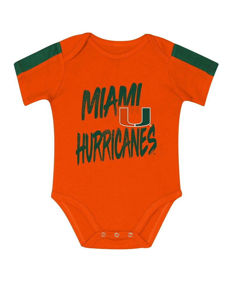 Outerstuff Baby Boys and Girls 3-Piece Green/Orange Miami Hurricanes Double Down Bodysuit Pants Set