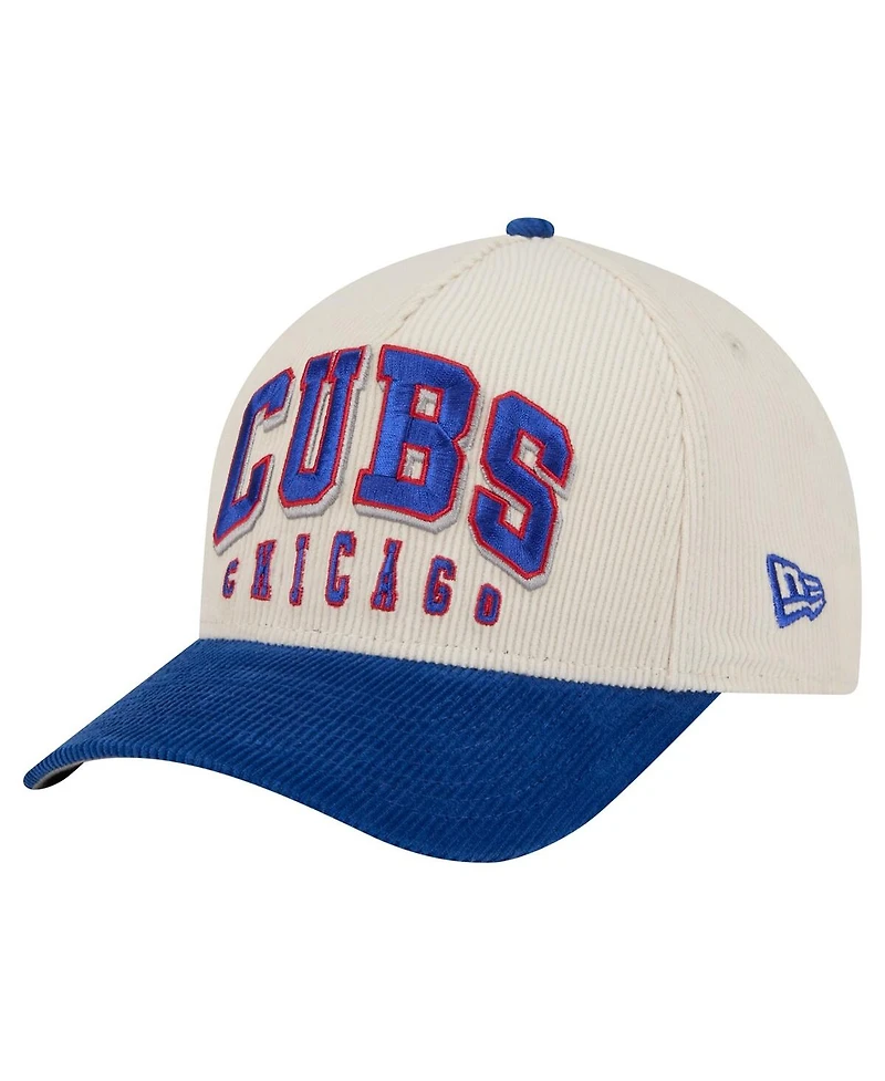 New Era Men's Cream/Royal Chicago Cubs Sided Corduroy 9FORTY A-Frame Adjustable Hat