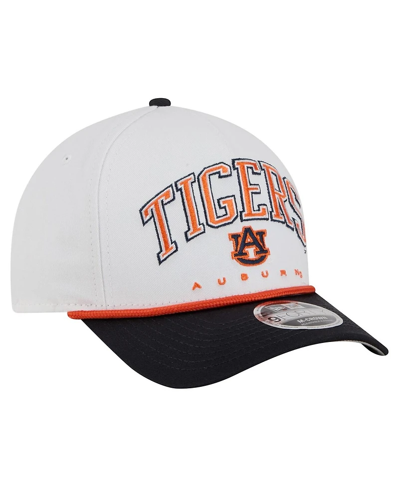 New Era Men's White/Navy Auburn Tigers Arch Two-Tone Rope 9FORTY A-Frame M-Crown Adjustable Hat