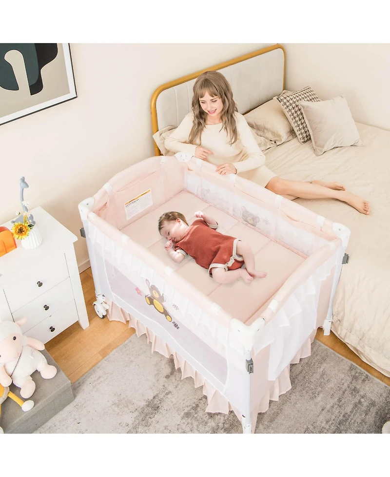 Costway Girls ortable Playpen Crib Cradle Bassinet Changing Pad Mosquito Net Toys w Bag