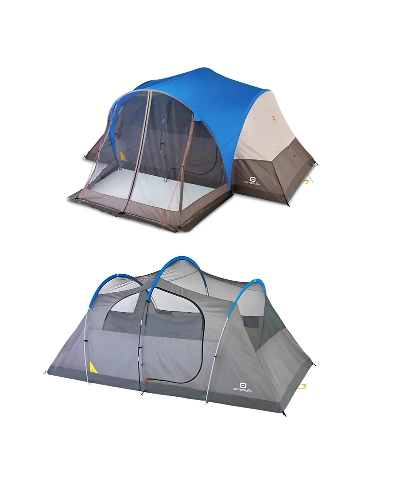 Outbound 8 Person 3 Season Easy Up Camping Dome Tent with Rainfly & Porch, Blue