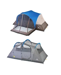 Outbound 8 Person 3 Season Easy Up Camping Dome Tent with Rainfly & Porch, Blue