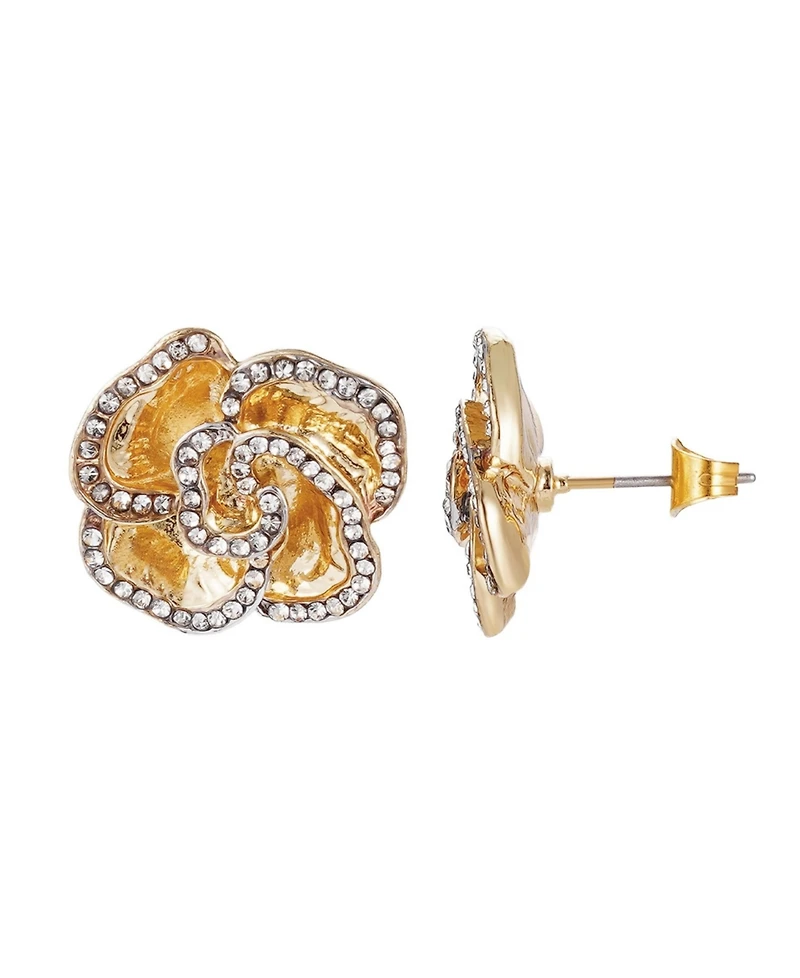 Adornia Gold Crystal Encrusted Flower Stud Earrings