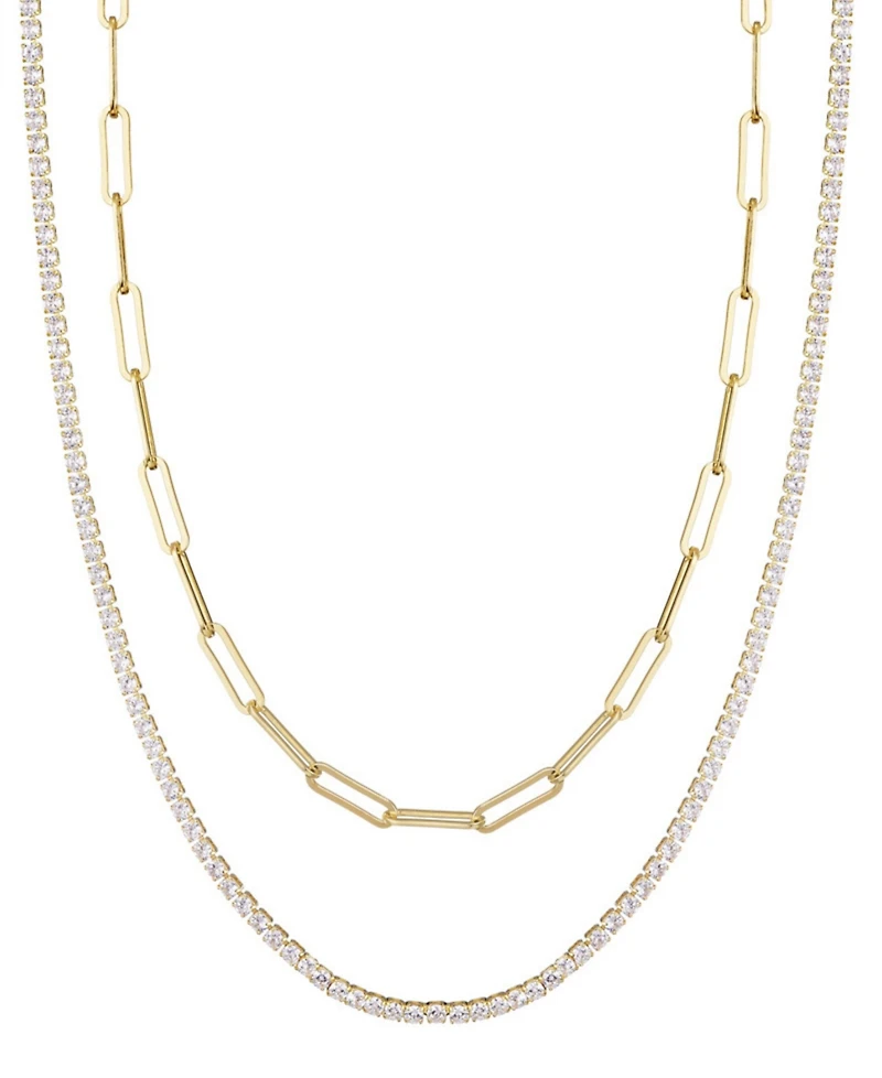 Adornia Gold Tennis and Paperclip Chain Necklace Set
